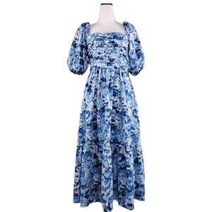 Abercrombie & Fitch Blue Emerson Poplin Puff Sleeves Dress Size Medium Tall